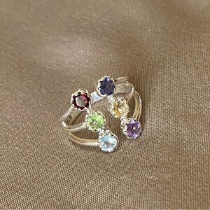 Multi-gem-Stone sterling Silver Ring